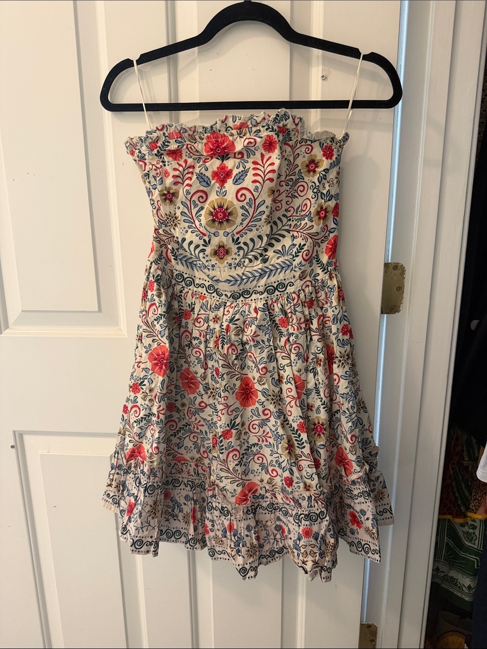 Anthropologie Floral Strapless Mini Dress in Cream, Red, Blue
